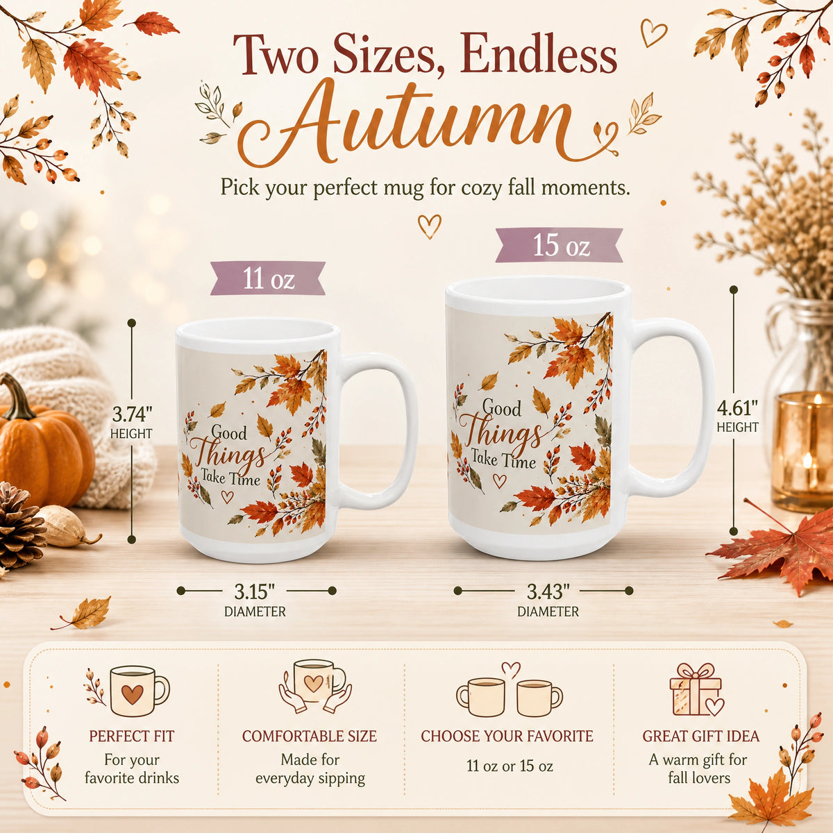 Autumn Fall Ceramic Mug | Cozy Seasonal Gift - new - Variants Size