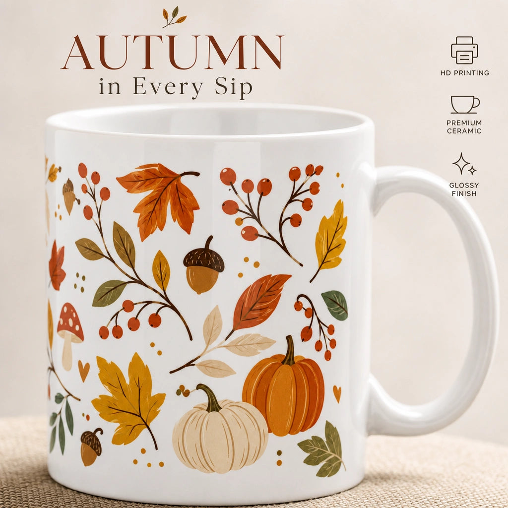 Autumn Fall Leaves Ceramic Mug | Seasonal Gift - new - Premium Detail