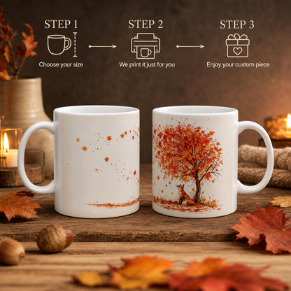 Autumn Fox Ceramic Mug | Fall Leaves Coffee Gift - new - Personalization Process
