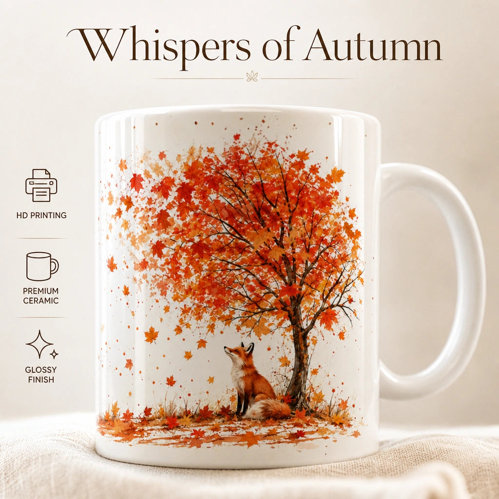 Autumn Fox Ceramic Mug | Fall Leaves Coffee Gift - new - Premium Detail