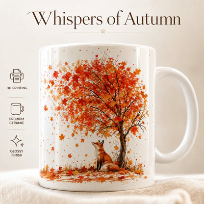 Autumn Fox Ceramic Mug | Fall Leaves Coffee Gift - new - Premium Detail
