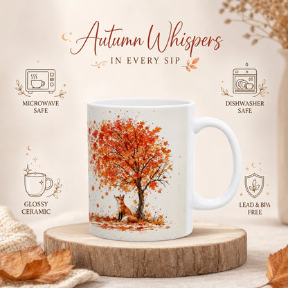 Autumn Fox Ceramic Mug | Fall Leaves Coffee Gift - new - Product Feature