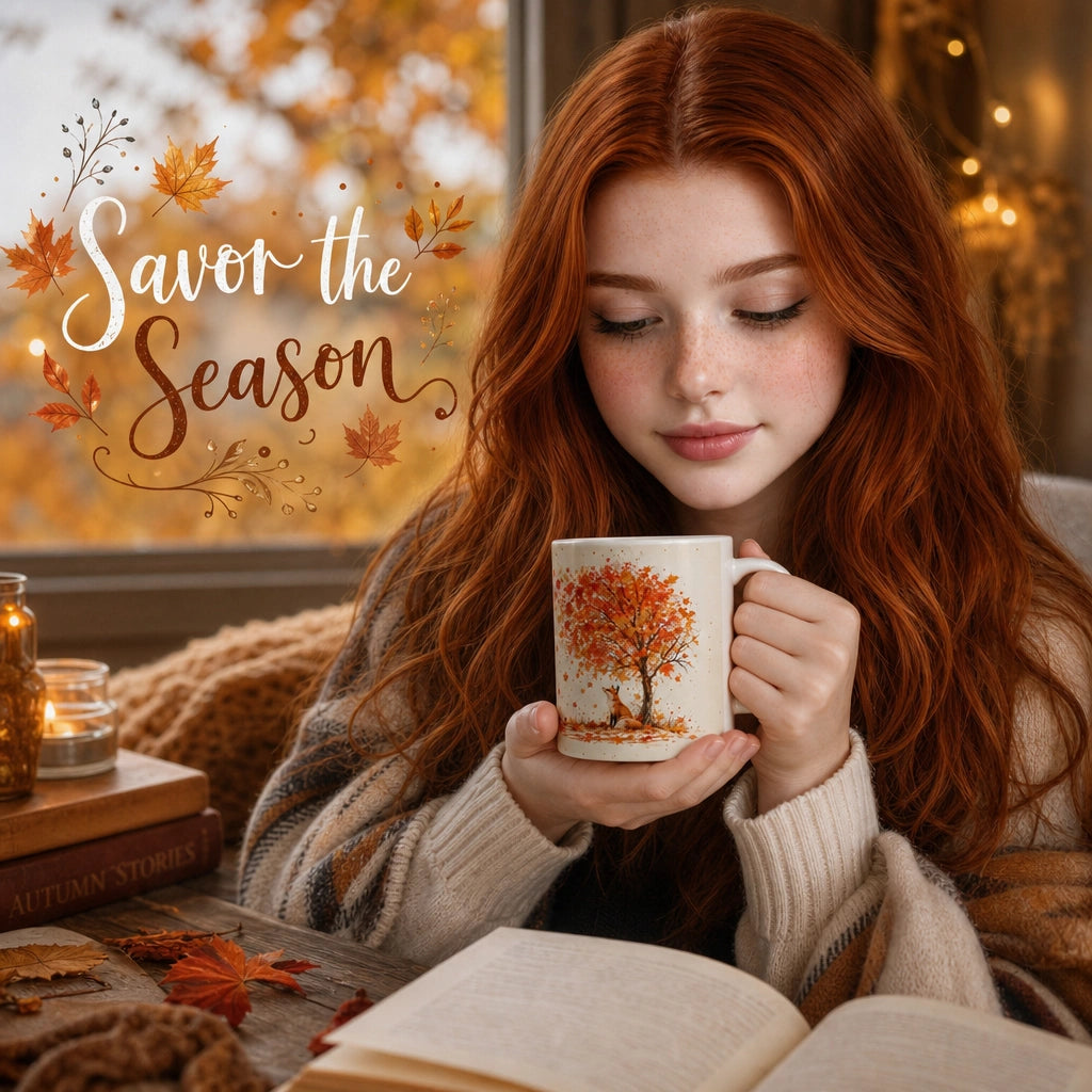 Autumn Fox Ceramic Mug | Fall Leaves Coffee Gift - new - Seasonal Lifestyle