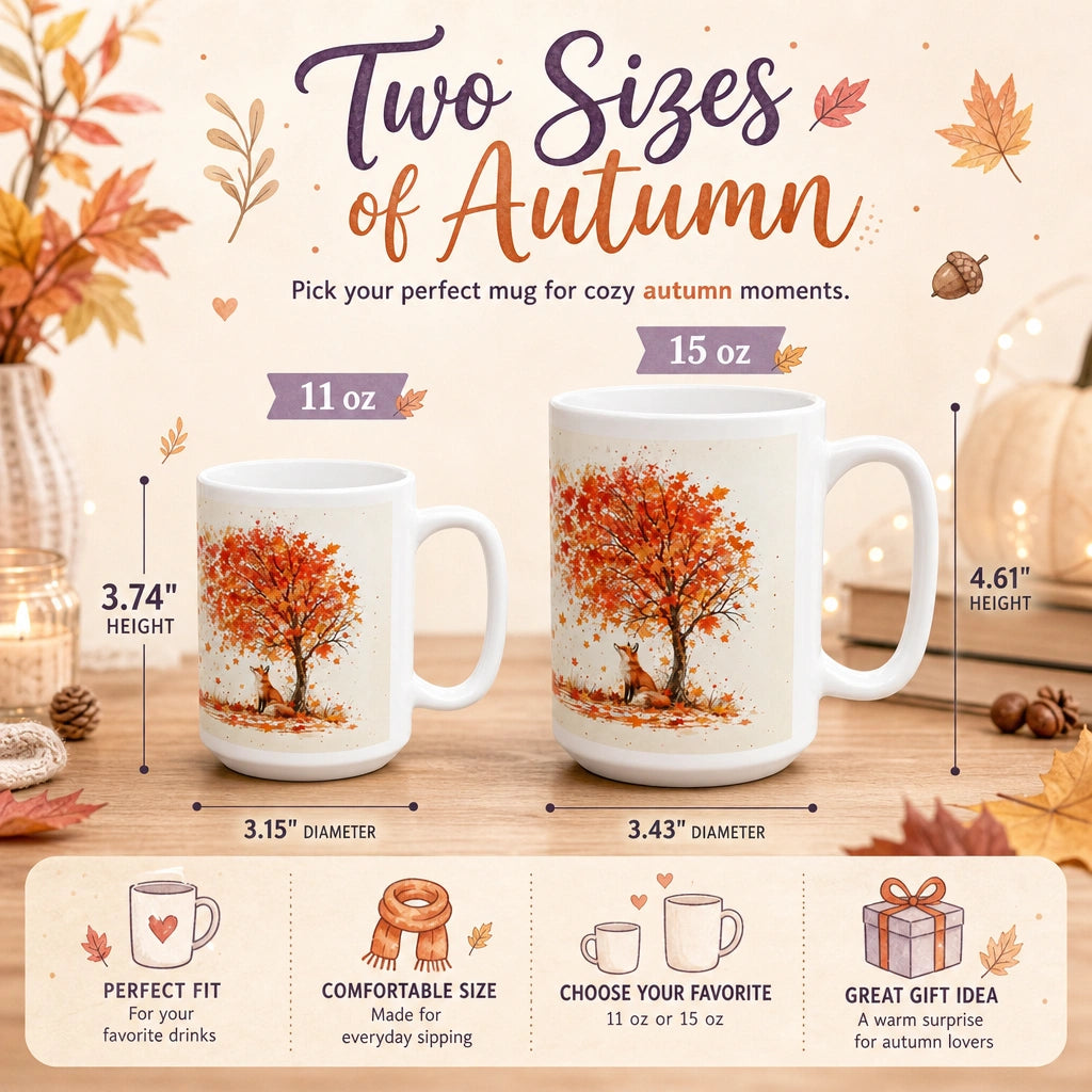 Autumn Fox Ceramic Mug | Fall Leaves Coffee Gift - new - Variants Size