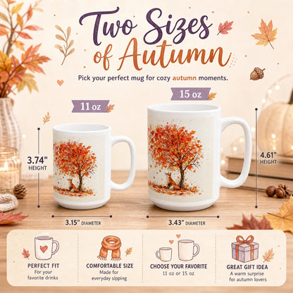 Autumn Fox Ceramic Mug | Fall Leaves Coffee Gift - new - Variants Size