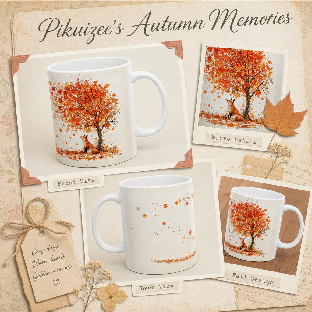Autumn Fox Ceramic Mug | Fall Leaves Coffee Gift - new - Wrap Around Artwork