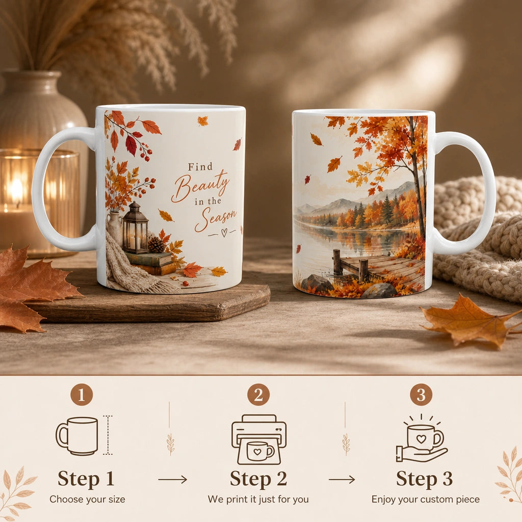 Autumn Lake Scenic Ceramic Mug | Fall Landscape Gift - new - Personalization Process