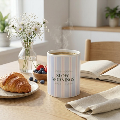 Slow Mornings Striped Ceramic Mug | Relaxing Coffee Gift