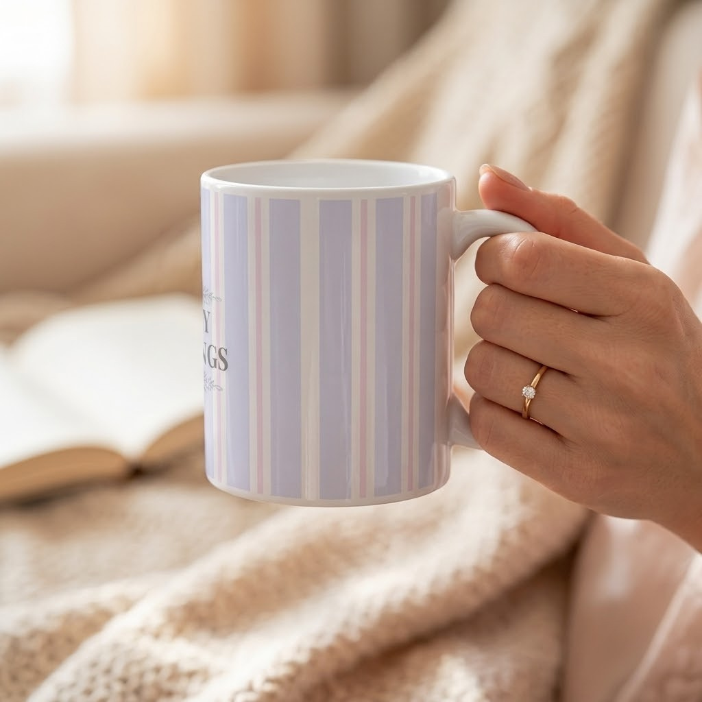 Slow Mornings Striped Ceramic Mug | Relaxing Coffee Gift