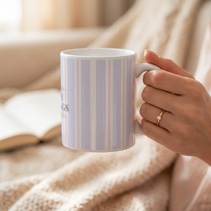 Slow Mornings Striped Ceramic Mug | Relaxing Coffee Gift