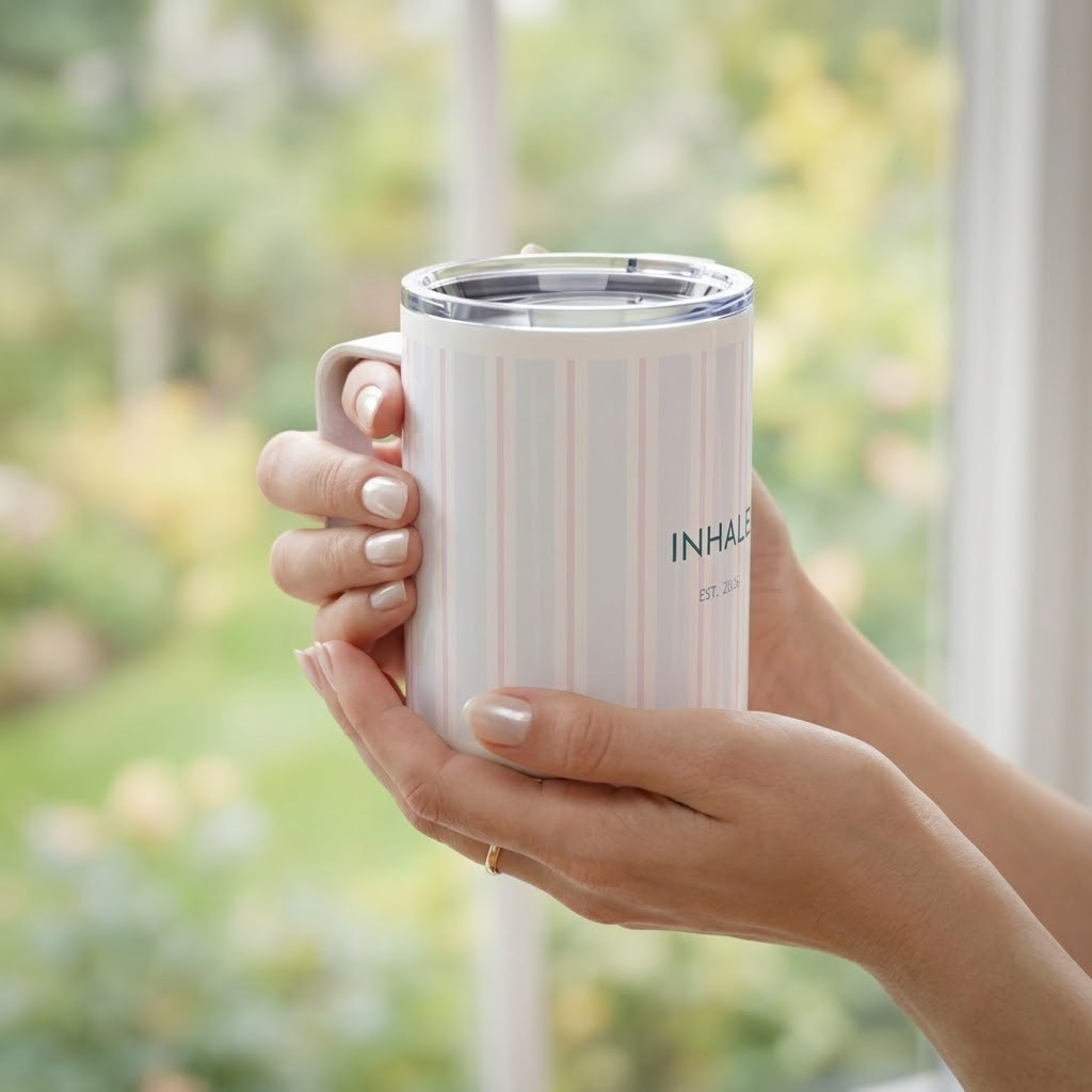 Minimal Striped Insulated Coffee Mug | Modern Design Gift