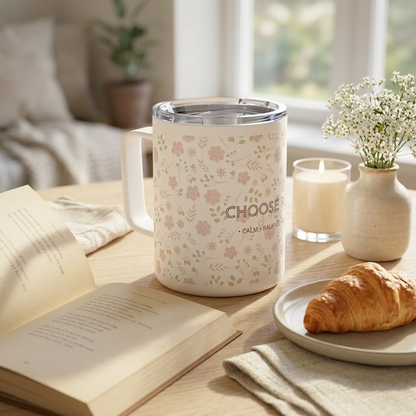Peaceful Floral Insulated Coffee Mug | Mindfulness Gift