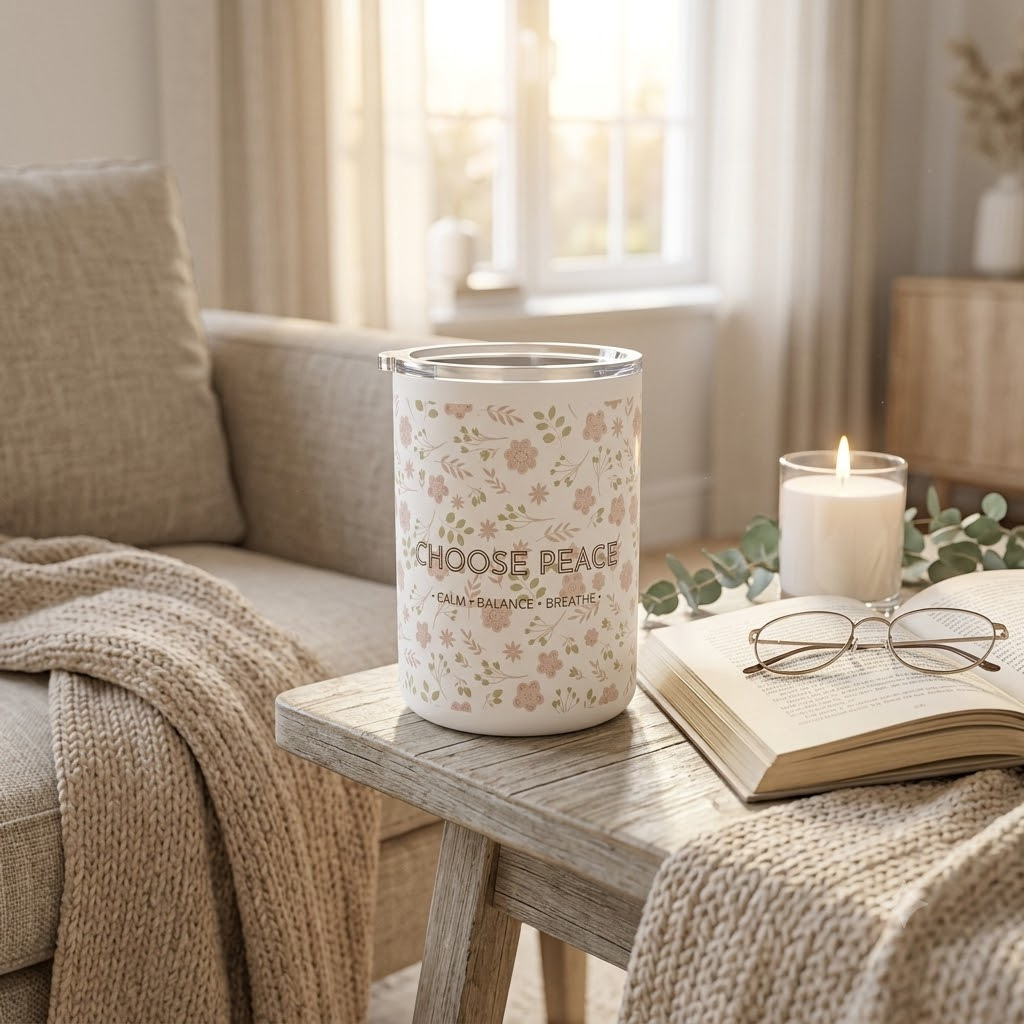 Peaceful Floral Insulated Coffee Mug | Mindfulness Gift