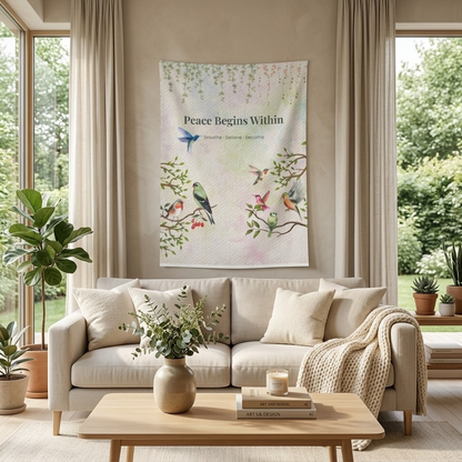 Peace Begins Within Wall Tapestry | Mindfulness Bird Art
