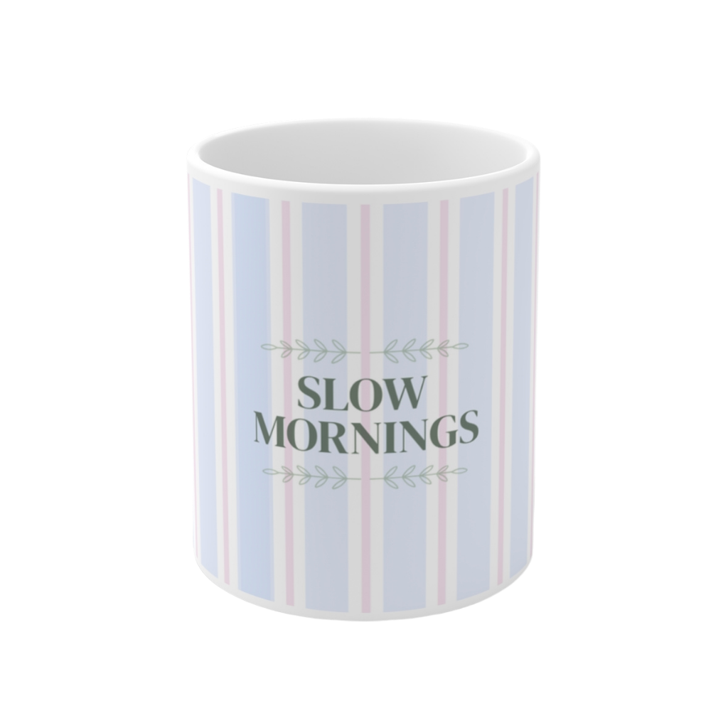 Slow Mornings Striped Ceramic Mug | Relaxing Coffee Gift