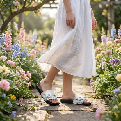 Watercolor Wildflower Youth Sandals | Nature Art Kids Slides