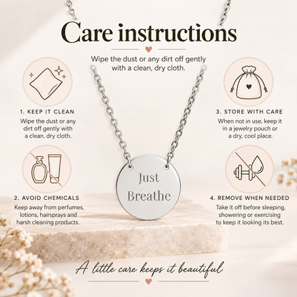 Just Breathe Circle Necklace Inspirational Pendant
