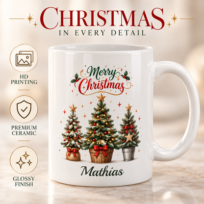 Christmas Floral Lettering Mug, Ceramic Holiday Drinkware