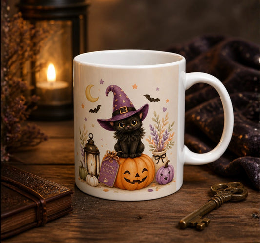 Black Cat Witch Halloween Mug