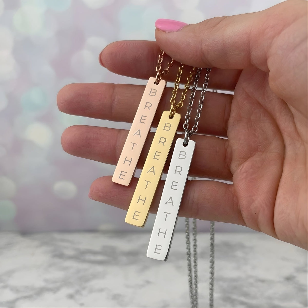 BREATHE Engraved Bar Necklace Minimalist Pendant - Accessories - bar pendant - breathe necklace - Photo 4