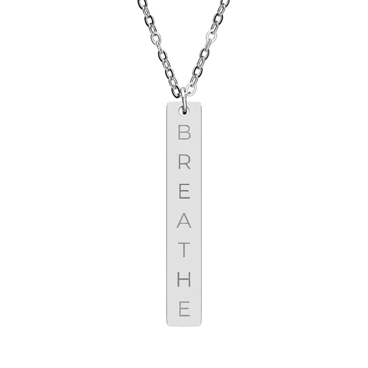 BREATHE Engraved Bar Necklace Minimalist Pendant