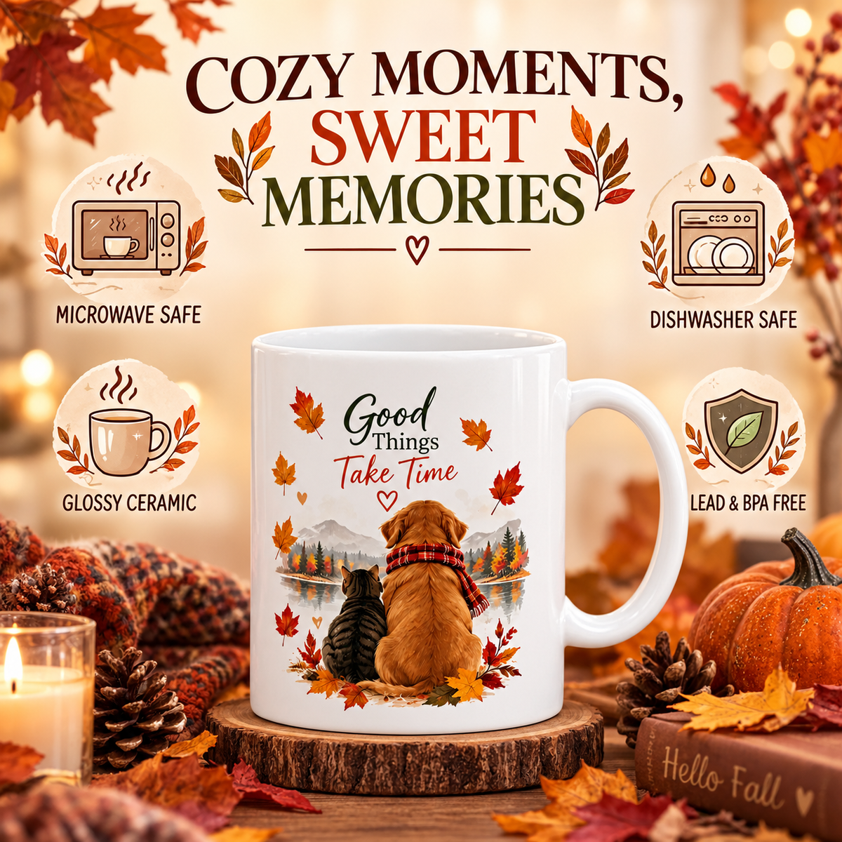 Autumn Animals Ceramic Mug | Cozy Fall Gift for Pet Lovers