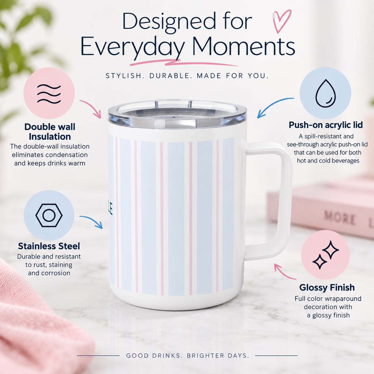 Inhale Striped Insulated Mug