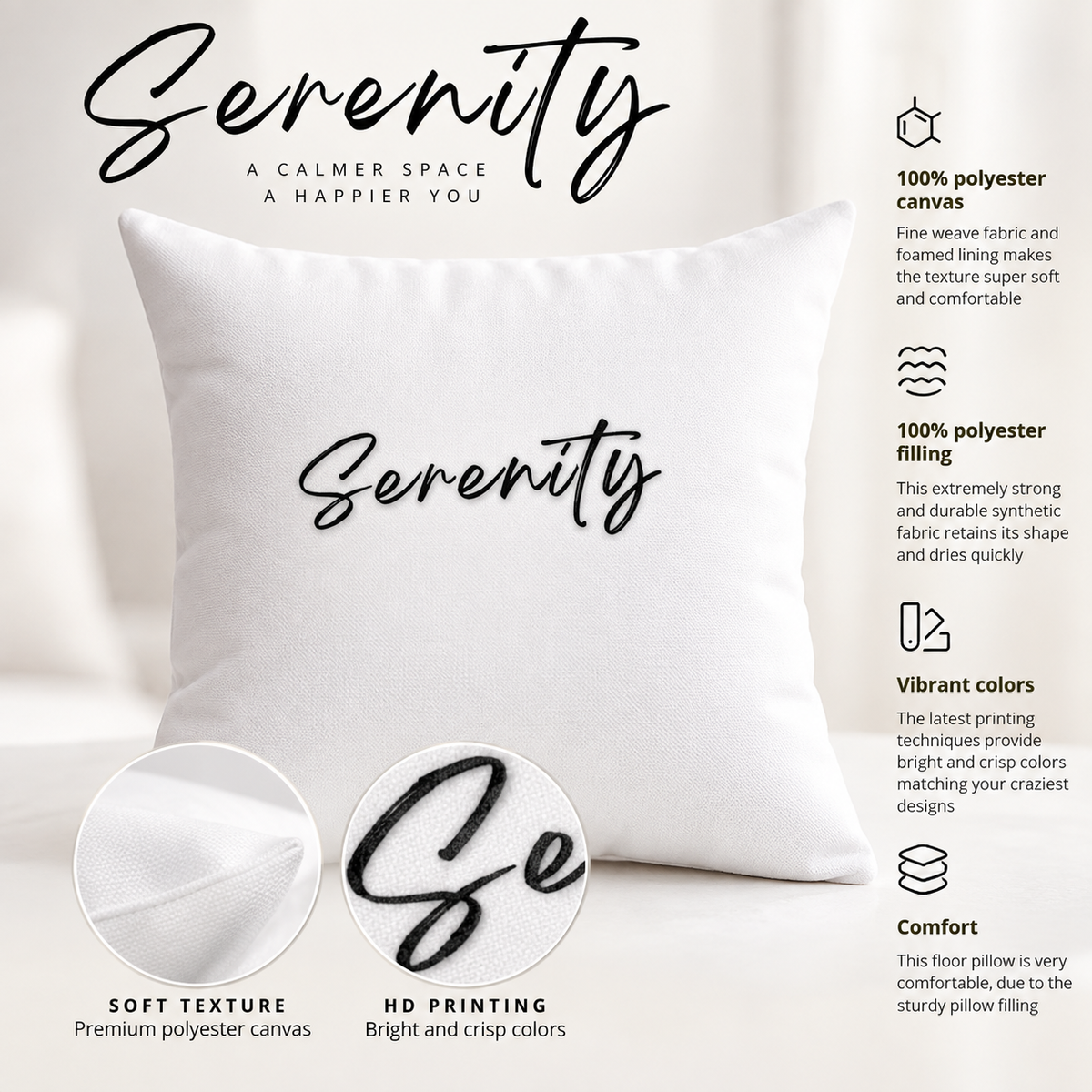Serenity Accent Pillow Minimal Script Decor