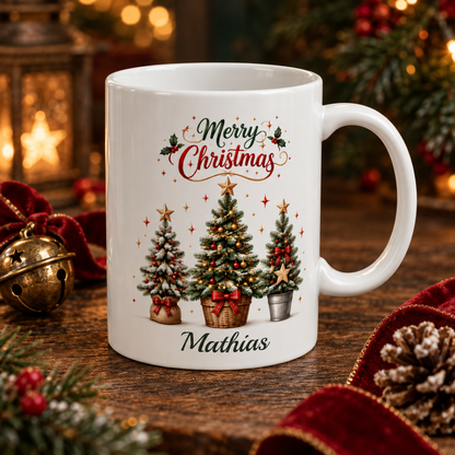 Christmas Floral Lettering Mug, Ceramic Holiday Drinkware