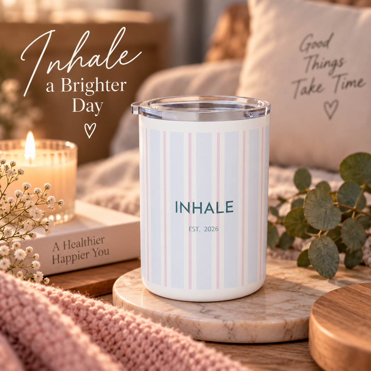 Inhale Striped Insulated Mug