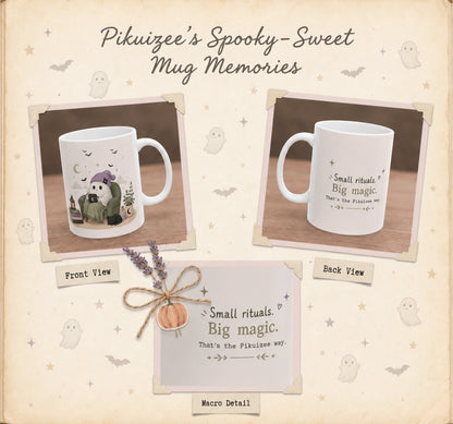 Cozy Halloween Reading Mug Cute Ghost & Cat