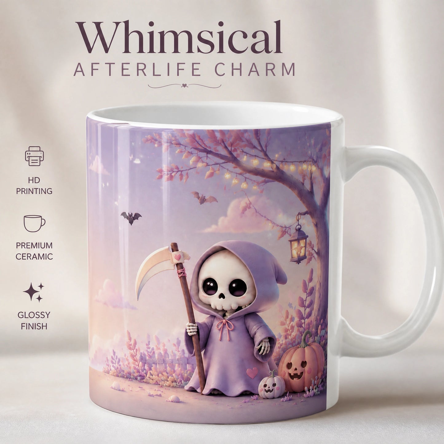 Cute Grim Reaper Ceramic Mug | Halloween Gift - new - Premium Detail
