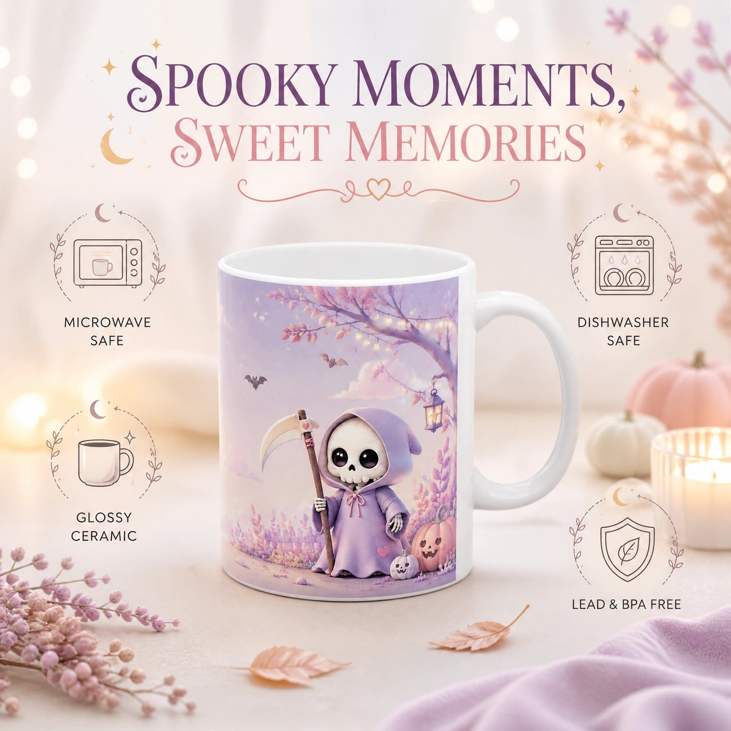 Cute Grim Reaper Ceramic Mug | Halloween Gift - new - Product Feature