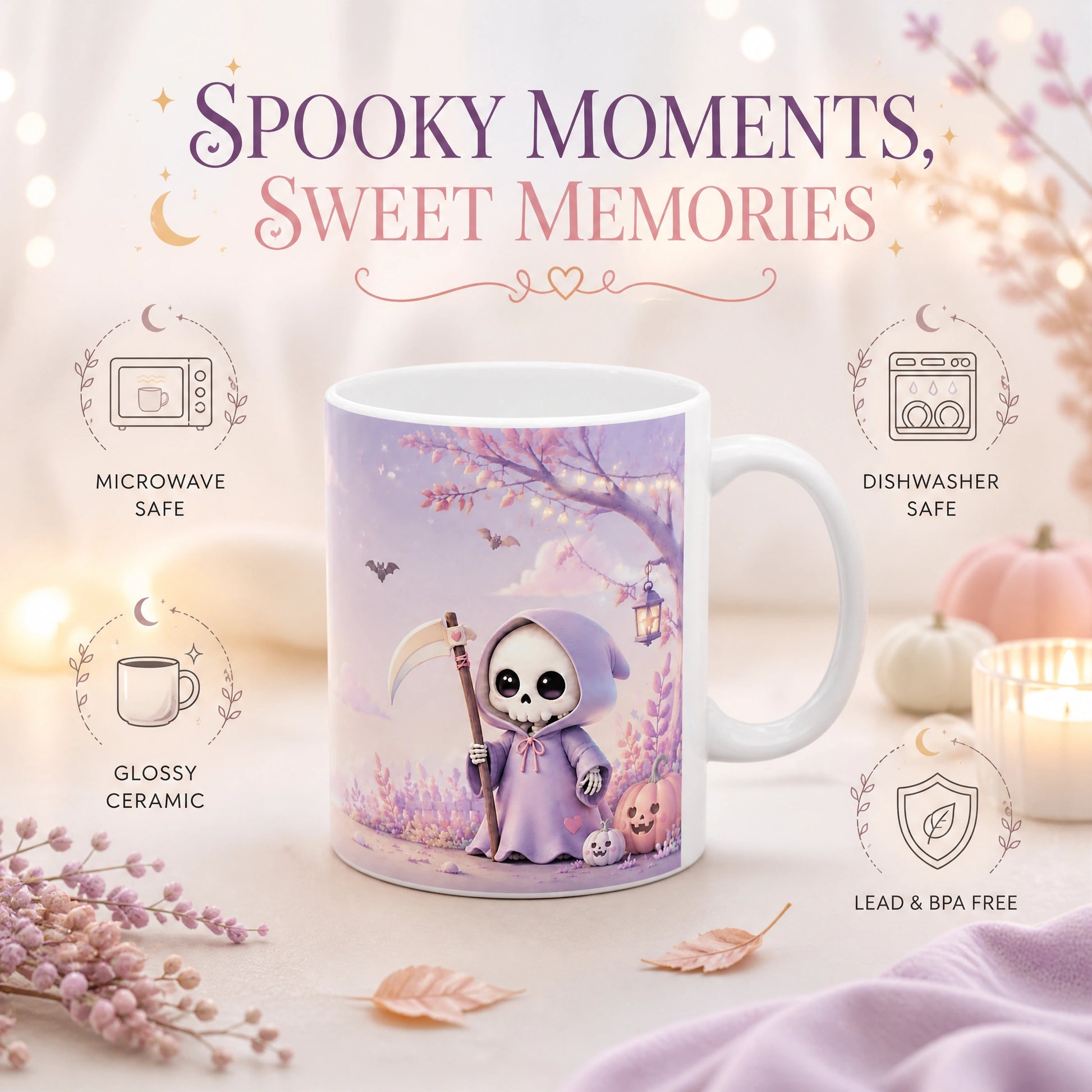 Cute Grim Reaper Ceramic Mug | Halloween Gift - new - Product Feature