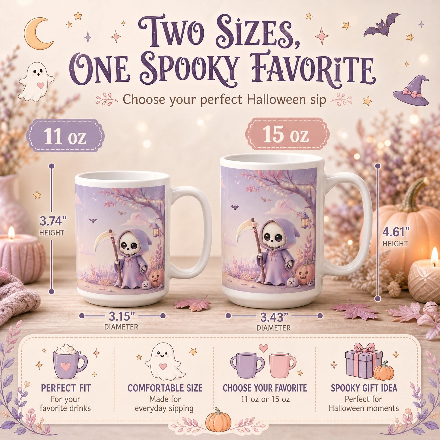 Cute Grim Reaper Ceramic Mug | Halloween Gift - new - Variants Size