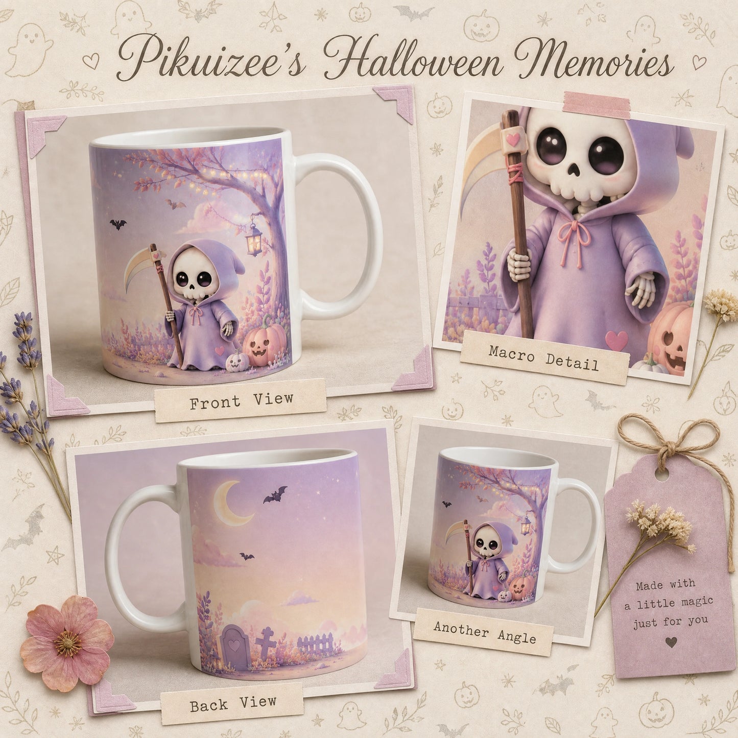 Cute Grim Reaper Ceramic Mug | Halloween Gift - new - Wrap Around Artwork