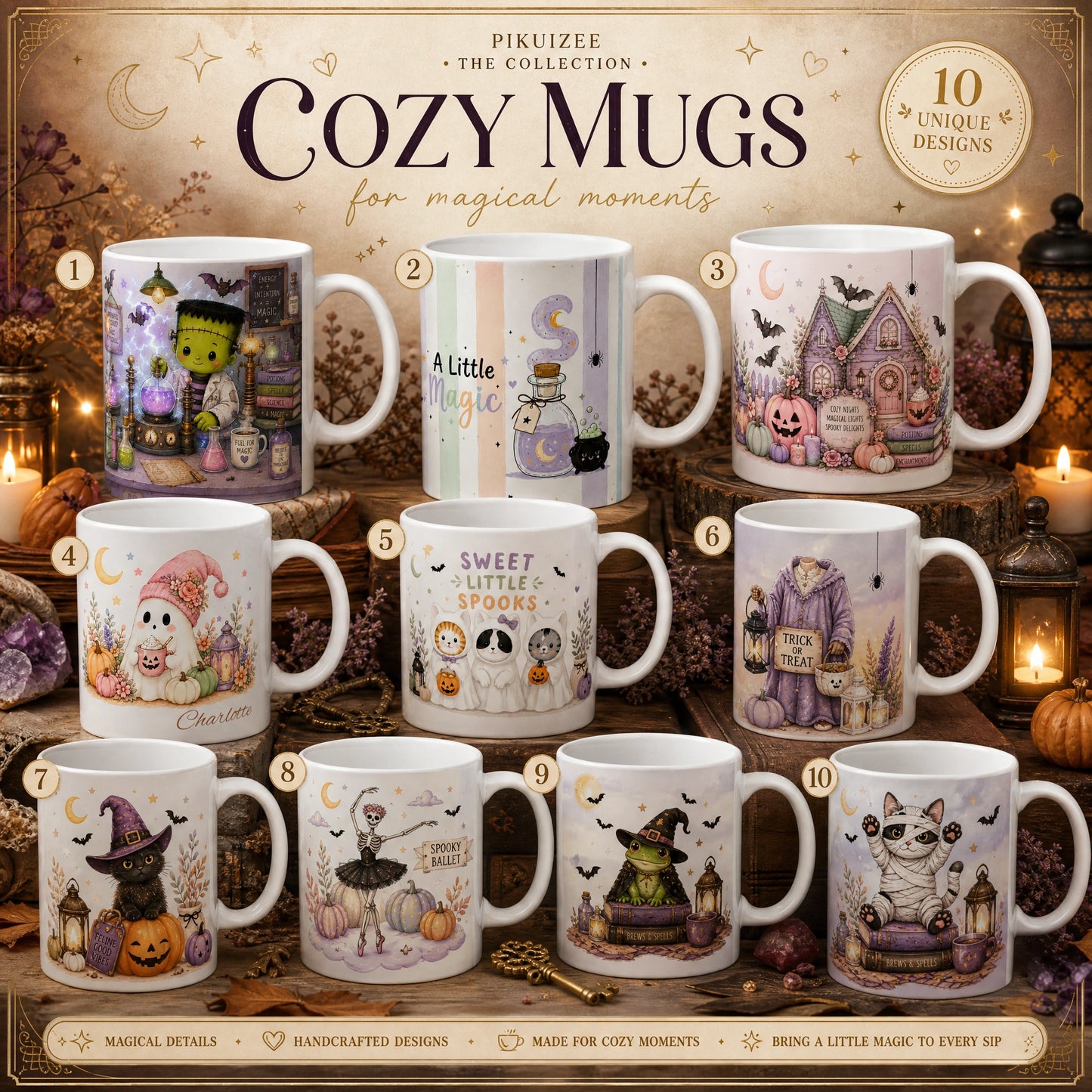 Cute Halloween Characters Ceramic Mug | Spooky Season Gift - new - Complete Collection