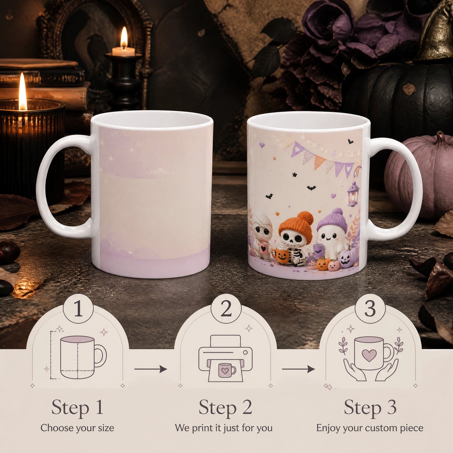 Cute Halloween Characters Ceramic Mug | Spooky Season Gift - new - Personalization Process