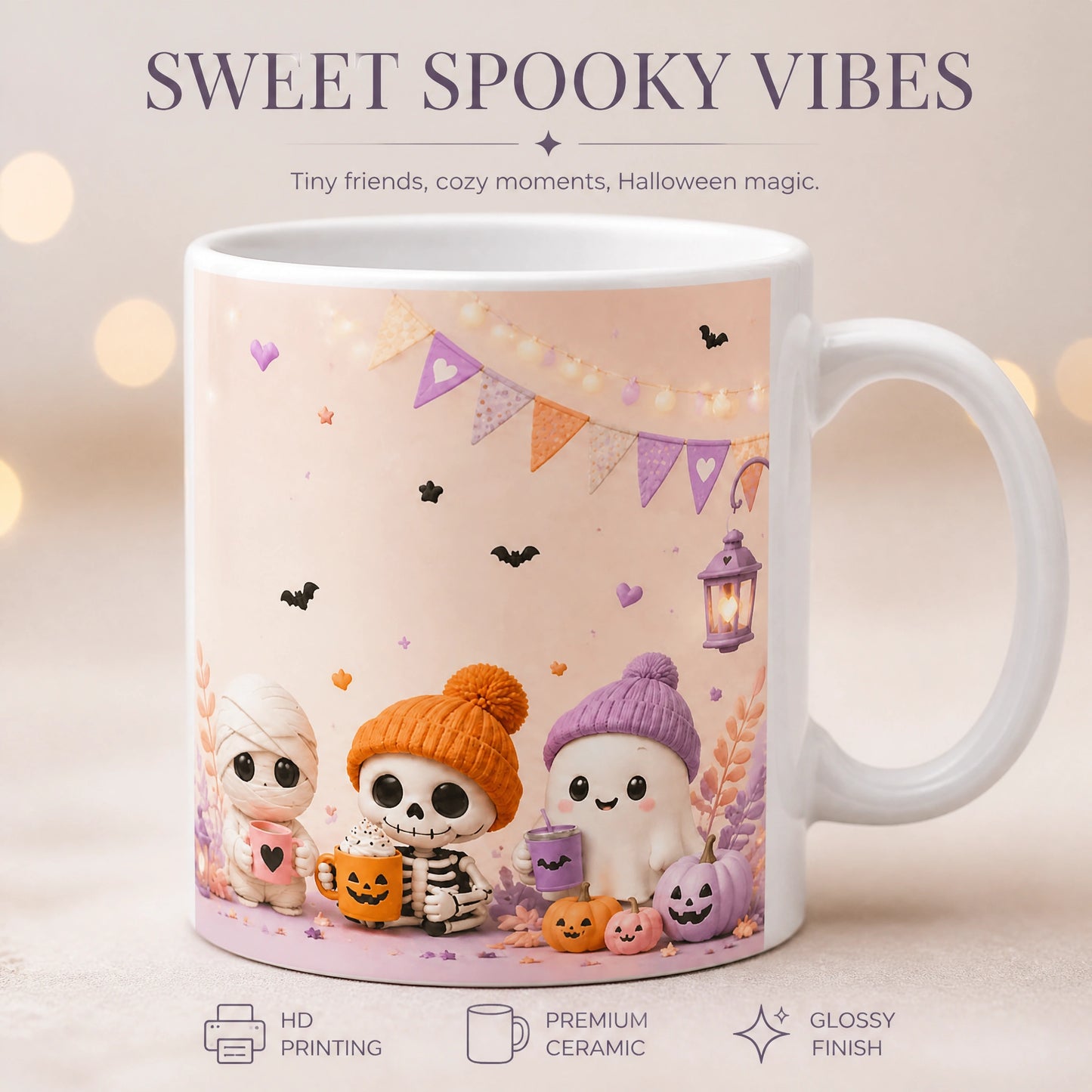 Cute Halloween Characters Ceramic Mug | Spooky Season Gift - new - Premium Detail