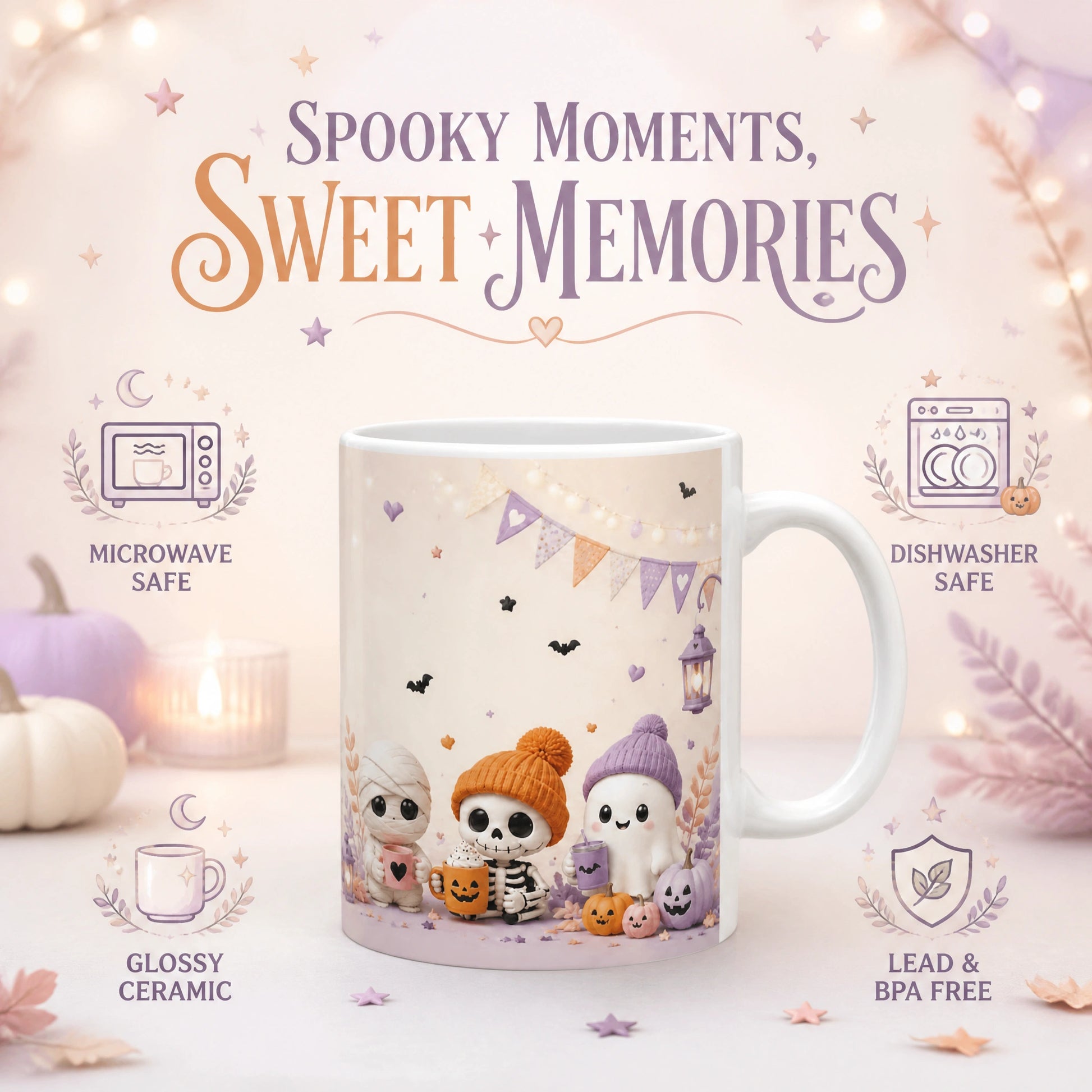 Cute Halloween Characters Ceramic Mug | Spooky Season Gift - new - Product Feature