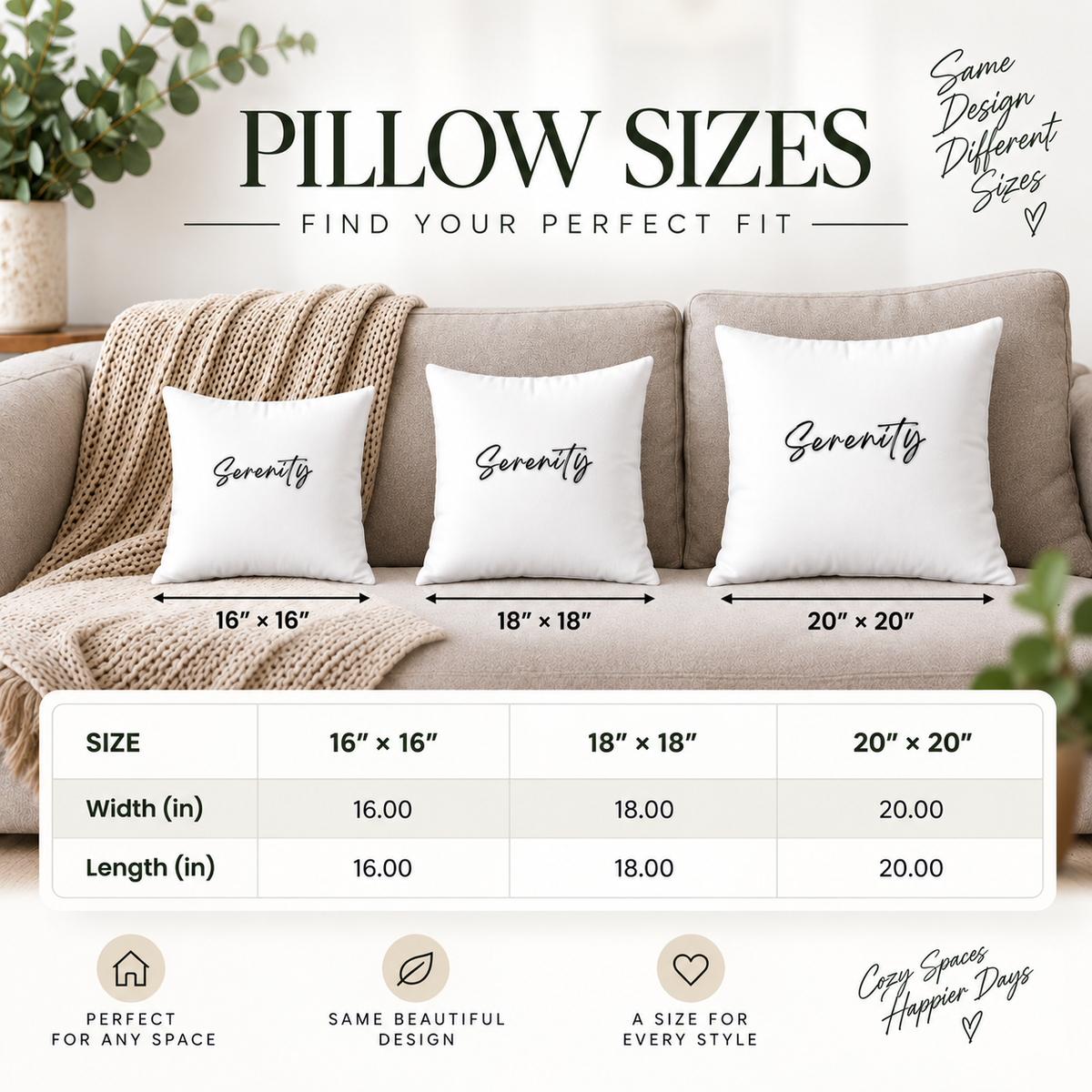 Serenity Accent Pillow Minimal Script Decor