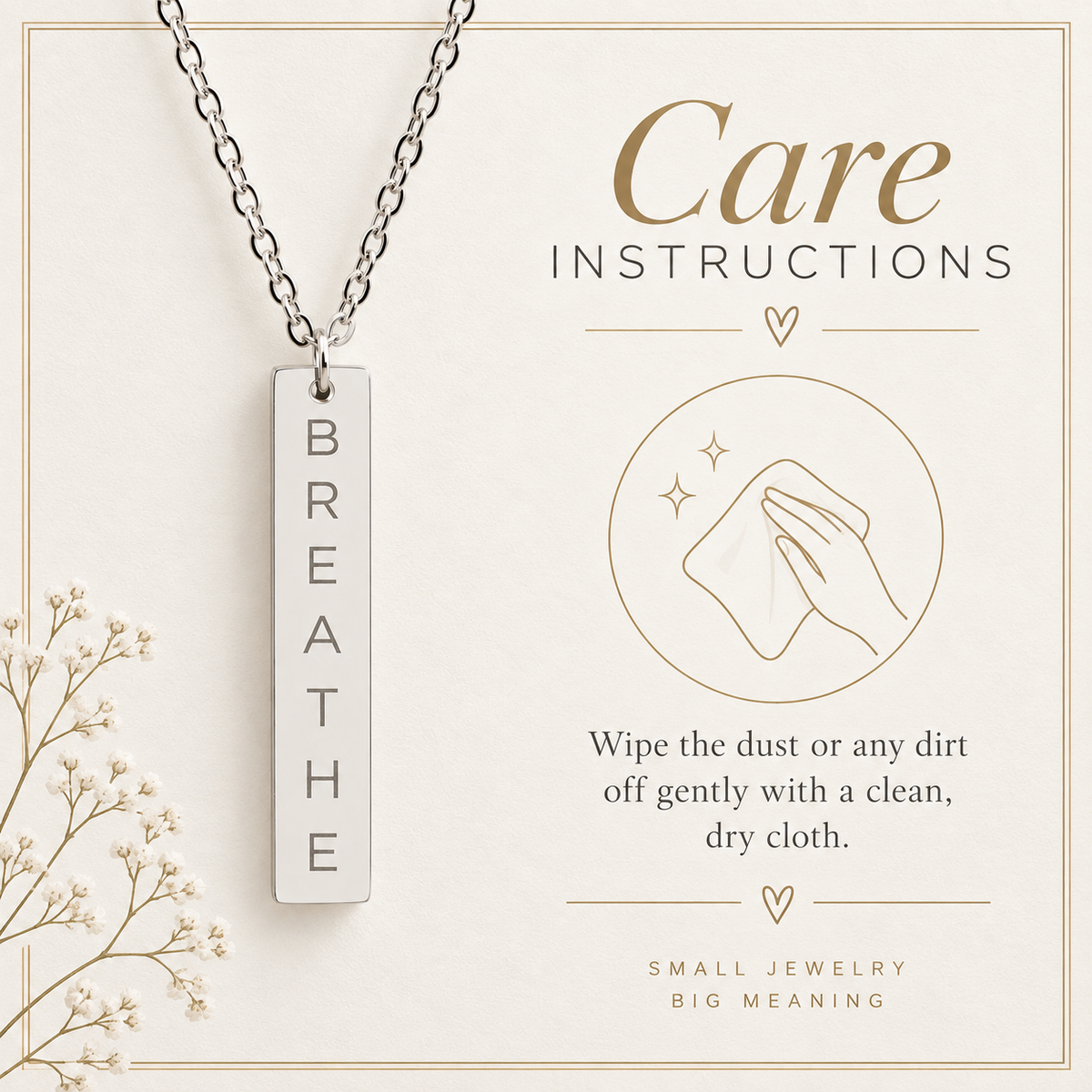 BREATHE Engraved Bar Necklace Minimalist Pendant