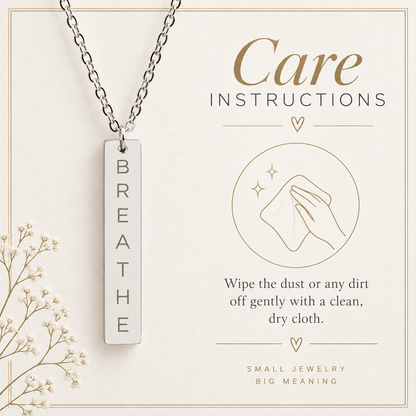 BREATHE Engraved Bar Necklace Minimalist Pendant