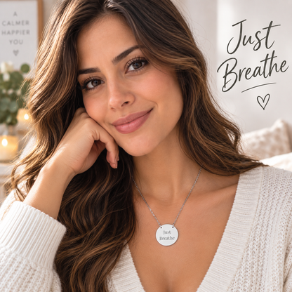 Just Breathe Circle Necklace Inspirational Pendant