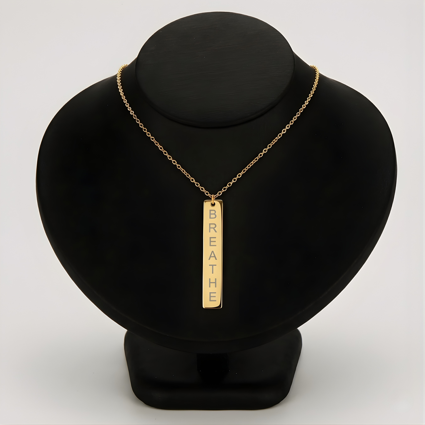 BREATHE Engraved Bar Necklace Minimalist Pendant