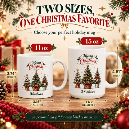 Christmas Floral Lettering Mug, Ceramic Holiday Drinkware