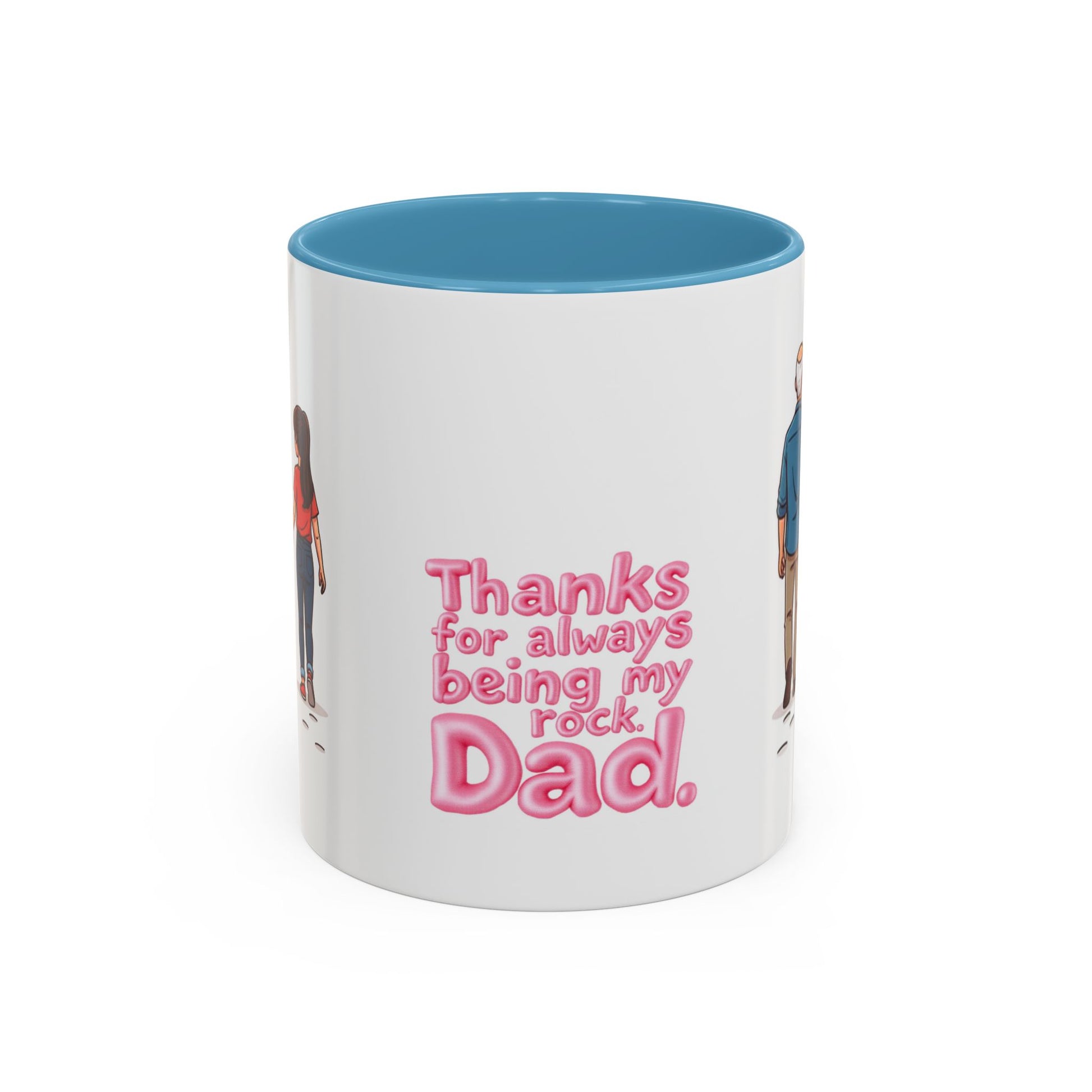 Close-up of 11oz ceramic mug with light blue handle - Pikuizee Rituals