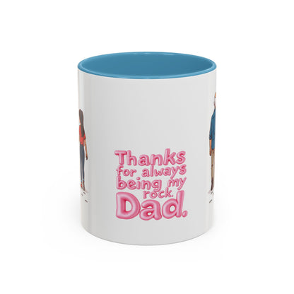 Close-up of 11oz ceramic mug with light blue handle - Pikuizee Rituals