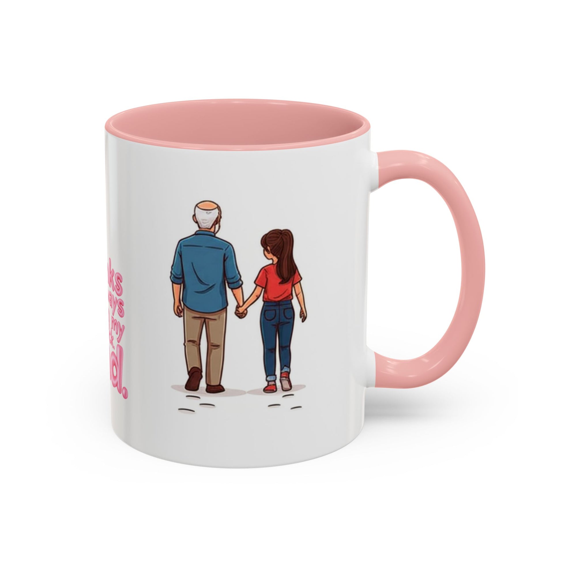Standard 11oz Father's Day mug with pink interior and Dad illustration