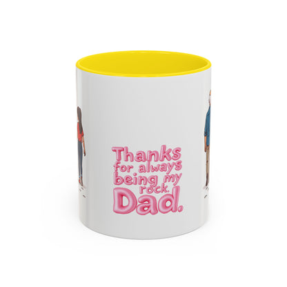 Close-up of 11oz ceramic mug with yellow handle - Pikuizee Rituals